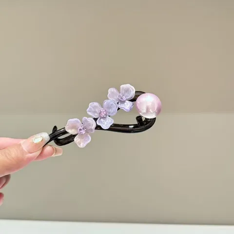 Vintage Acide Acétique Floral Pince à Cheveux Femmes Élégant Résine Fleur Épingle à Cheveux Strass Perle Artificielle Accessoires Cheveux
