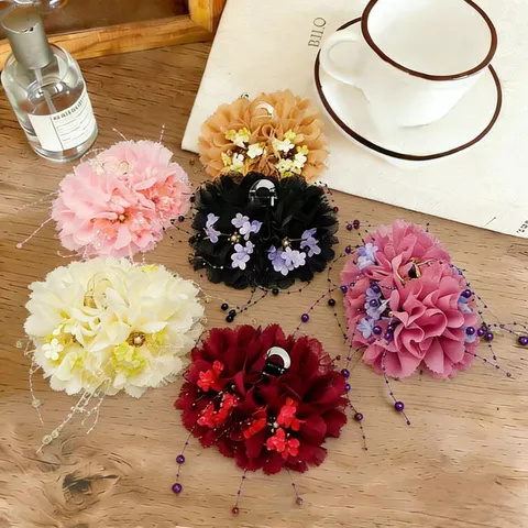 Pince à Cheveux Élégante Fleur de Pivoine Avec Gland de Perle Artificielle Accessoires de Cheveux Doux pour Femmes Coiffure Quotidienne