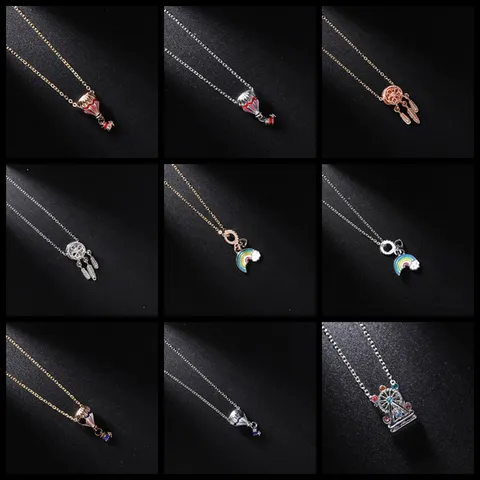 Minimalista Collana con Ciondolo in Lega Rame Strass per Donna Elegante Smalto Geometrico Palloncino Ruota Panoramica Catena Girocollo Gioielli Regalo