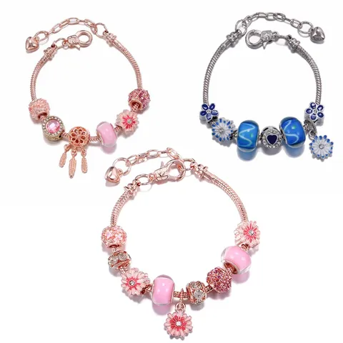 Bracciale Charm Fresco da Ragazza Oro Rosa Argento Pendente a Fiore Acchiappasogni Catena a Serpente Bracciale per Donna Gioielli di Moda Regalo