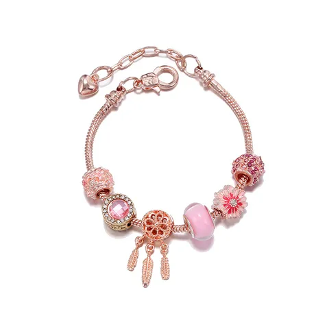 Bracciale Charm Fresco da Ragazza Oro Rosa Argento Pendente a Fiore Acchiappasogni Catena a Serpente Bracciale per Donna Gioielli di Moda Regalo
