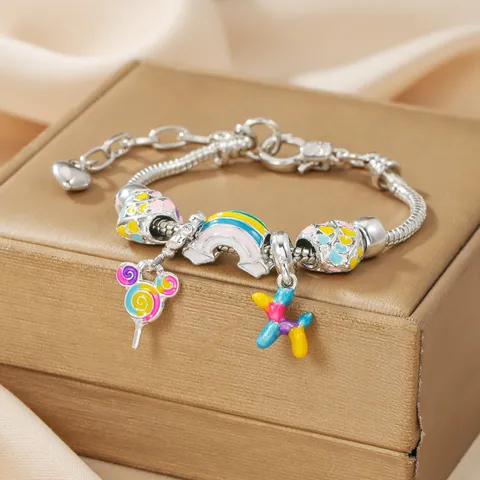 Fai da Te Carino Bracciale per Bambini con Ciondolo a Forma di Cane Palloncino Lecca Lecca Arcobaleno in Lega di Zinco Smaltato per Bambini Donne Gioielli Regalo
