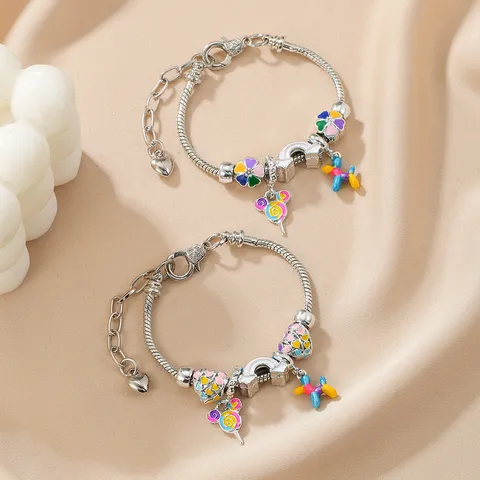 Fai da Te Carino Bracciale per Bambini con Ciondolo a Forma di Cane Palloncino Lecca Lecca Arcobaleno in Lega di Zinco Smaltato per Bambini Donne Gioielli Regalo