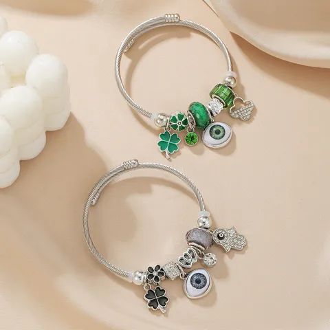 Bracciale Charm Occhio Turco in Lega Strass di Moda Catena da Mano con Perline di Corda Intrecciata in Acciaio Inossidabile per Gioielli da Donna Regalo