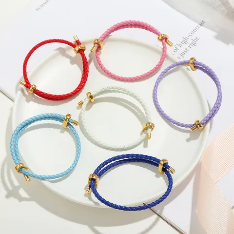 Bracciale Vintage in Pelle Intrecciata Con Fibbia a Naso di Maiale in Rame Placcato Oro Regolabile Regalo Gioielli per Coppie