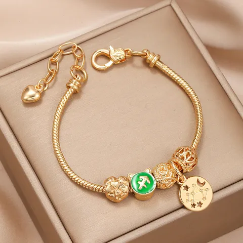 Bracciale DIY Costellazione Zodiacale in Lega Placcata Oro Catena a Serpente Ciondolo Cuore Stella Luna Gioielli Regolabili da Donna