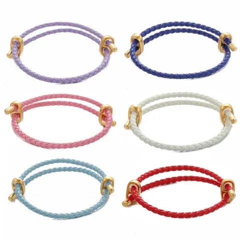 Bracciale Vintage in Pelle Intrecciata Con Fibbia a Naso di Maiale in Rame Placcato Oro Regolabile Regalo Gioielli per Coppie