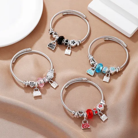 Bracciale Rigido Fai-da-te in Acciaio Inossidabile per Donna Ciondolo a Borsa Fiore Smalto Strass Braccialetto con Charm Gioielli alla Moda