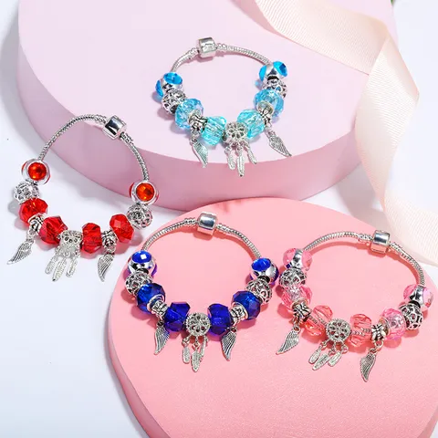 Bracciale di Perline di Cristallo Multicolore per Donna Pendente Ala Acchiappasogni Catena a Serpente Placcata Argento Bracciale Boho Regalo Gioielli
