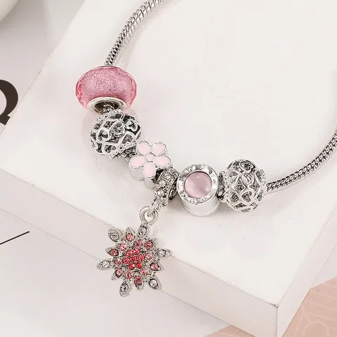 Braccialetto da Donna in Lega di Rame e Vetro Colorato Fai da Te Con Ciondolo a Fiocco di Neve Strass Smalto Catena a Serpente Gioielli Regalo