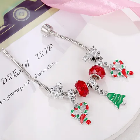 Esotico Rame Lega Strass Natale Charm Braccialetto Unisex Babbo Natale Renna Albero Ciondolo Catena Serpente Gioielli Festa Regalo