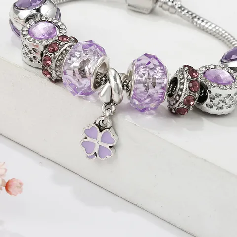 Braccialetto Quadrifoglio per Donna DIY Perline con Foro Grande Lega Rame Strass Gioielli Catena Serpente Bracciale Regalo