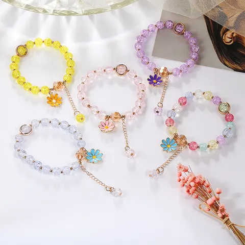 Dolce Fresco Bracciale di Perline con Ciondolo a Margherita in Cristallo per Donna Ragazze Eleganti Ciondoli a Fiore Braccialetto con Catena Regolabile Gioielli Regalo
