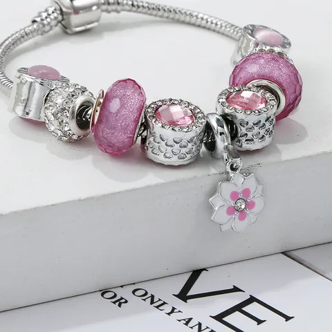 Braccialetto Charm in Lega di Rame di Moda Con Ciondolo a Margherita Strass Perle Artificiali per Ragazze Donne Gioielli
