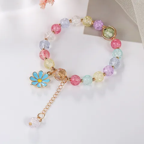 Dolce Fresco Bracciale di Perline con Ciondolo a Margherita in Cristallo per Donna Ragazze Eleganti Ciondoli a Fiore Braccialetto con Catena Regolabile Gioielli Regalo