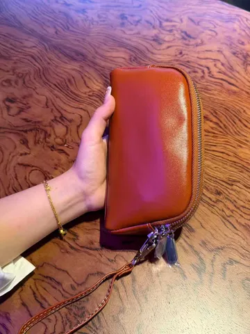 Damen Echtleder Einfache Clutch Einfarbig Reißverschluss Armband Handytasche Minimalistische Tägliche Lässige Geldbörse
