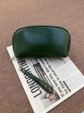 Echtes Leder Clutch Tasche Für Damen Wasserdichte Halbrunde Kosmetiktasche Tragbare Reisehandtasche Retro Stil Tägliche Brieftasche