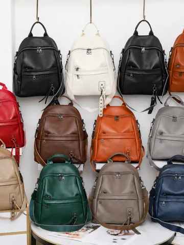 Women Genuine Leather Backpack Vintage Casual Daypack Top Layer Cowhide Travel School Bag Multi Pockets