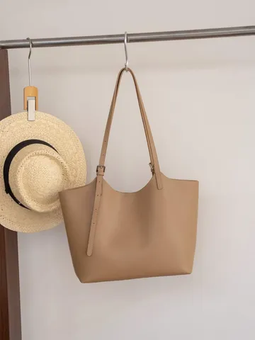 Genuine Leather Tote Bag For Women Large Capacity Shoulder Bag Casual Commuter Handbag Classic Solid Color Top Handle Bag