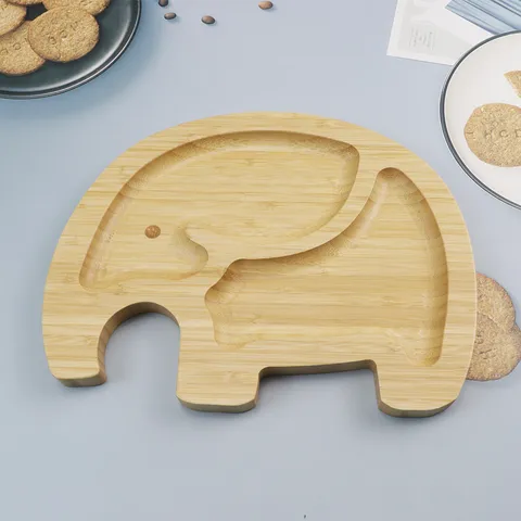 Cute Cartoon Animal Wooden Fruit Plate Bamboo Partition Snack Tray Serving Tray Home Kitchen