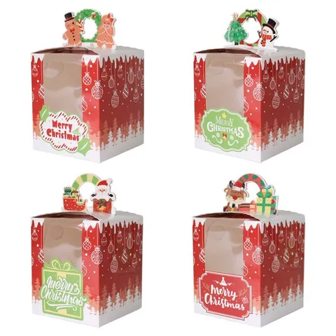 Kerst Cupcake Dozen Met Doorzichtig Venster Wit Karton Bakkerij Koekjes Dozen Voor Vakantie Feest Cadeau Verpakking