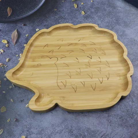 Cute Cartoon Animal Wooden Fruit Plate Bamboo Partition Snack Tray Serving Tray Home Kitchen