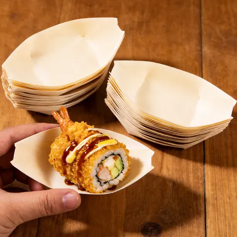 Disposable Wooden Sushi Boat Plates Eco Friendly Food Serving Trays For Picnic Camping Party Snack Fries Container