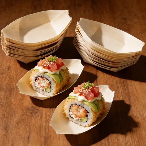 Disposable Wooden Sushi Boat Plates Eco Friendly Food Serving Trays For Picnic Camping Party Snack Fries Container