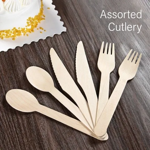 Set di Posate Monouso in Legno di Betulla Biodegradabile Ecologico Coltello Forchetta Cucchiaio