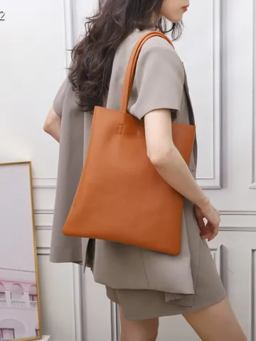 Women Genuine Leather Tote Bag Large Capacity Urban Minimalist Shoulder Bag Bucket Bag Casual Daily Commute Handbag