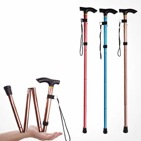 Foldable Trekking Pole Lightweight Aluminum Alloy Walking Stick Portable Telescopic Hiking Cane For Outdoor Sports