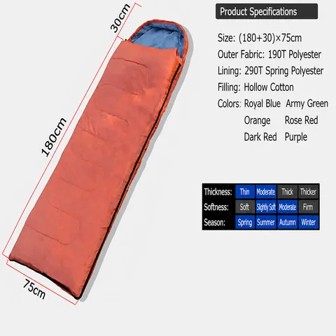Outdoor Camping Sleeping Bag Envelope Hooded Portable Lightweight Travel Sleeping Bag Warm Hiking Backpacking Gear