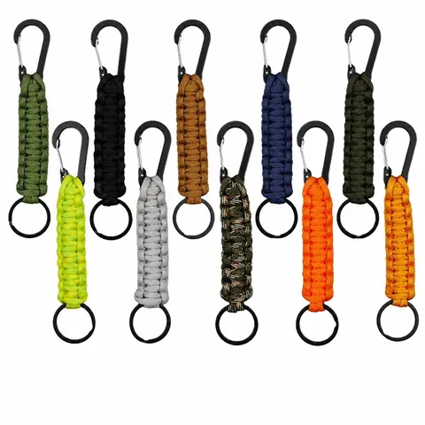 Porte-clés d'Alpinisme de Survie en Plein Air Anneau Tressé Paracord Mousqueton en Métal Accessoire Pendentif Tactique EDC pour Hommes Femmes