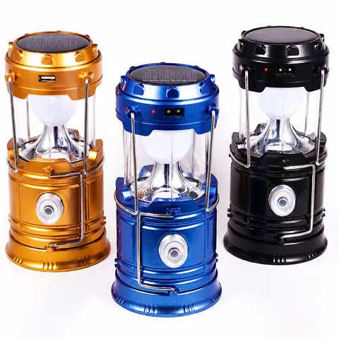 Draagbare LED Kampeerlantaarn Zonne-energie USB Oplaadbare Outdoor Noodverlichting Opvouwbare Tentlamp Multifunctioneel
