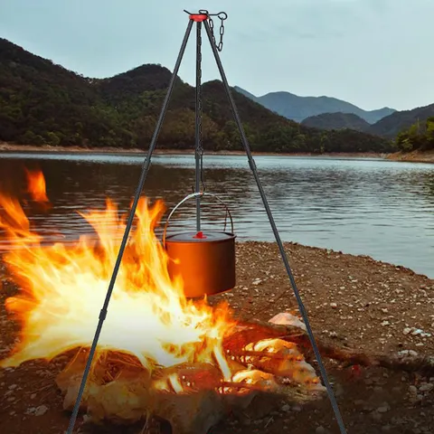 Outdoor Camping Aluminiumlegierung Lagerfeuer Stativ Ständer Tragbar Verstellbar Kochgestell Für Wandern Picknick Lagerfeuer Ausrüstung