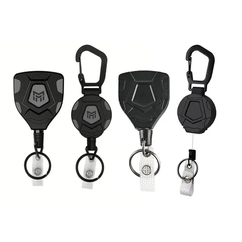 Porte-Clés Rétractable Extérieur Bouclier Diamant Noir Câble en Acier Robuste Anti-Perte Enrouleur de Badge