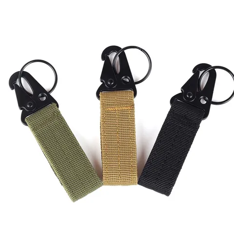 Outdoor Tactical Webbing Keychain Carabiner Aluminum Alloy D Ring Clip Molle Strap Key Ring Holder For Hiking Camping