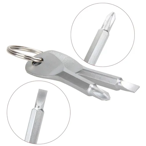 Portable Stainless Steel Multifunctional Screwdriver Keychain Set with Flathead and Phillips Bits Pocket EDC Tool For Outdoor Daily Use