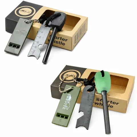 Outdoor Magnesium Vuurstaal Vuurstarter Kit Met Overlevingsfluit Multifunctionele Schraper Noodvuuruitrusting Voor Camping