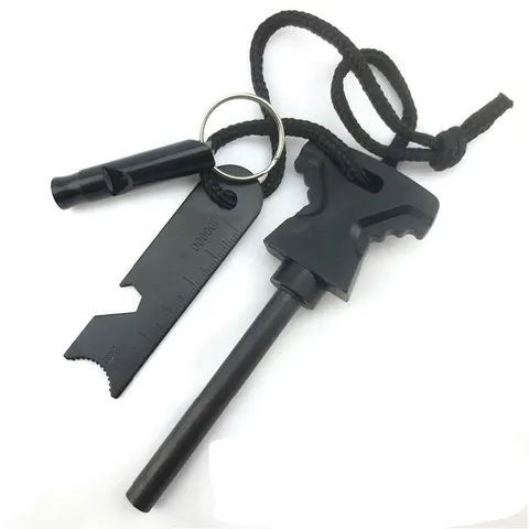 Outdoor Survival Feuerstahl Magnesiumstab Mit Schaber Und Pfeife Camping Notfall Feuerstarter Werkzeug