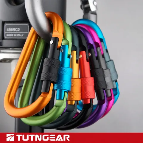Aluminum Alloy D Shape Screw Lock Carabiner Clip Spring Hook For Outdoor Hiking Camping