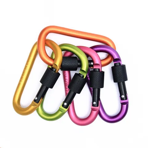 Aluminum Alloy D Shape Screw Lock Carabiner Clip Spring Hook For Outdoor Hiking Camping