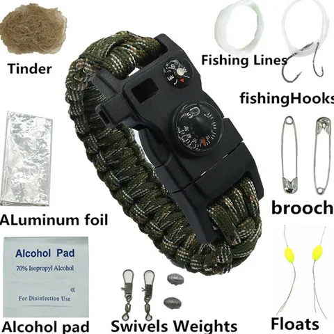 Bracciale in Paracord per Sopravvivenza all'Aperto Attrezzatura di Emergenza Multifunzionale Con Bussola Fischietto