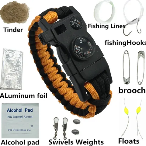 Bracelet en Paracorde Multifonctionnel Équipement de Survie en Nylon Bracelet d'Urgence Tactique Extérieur Avec Boussole Sifflet