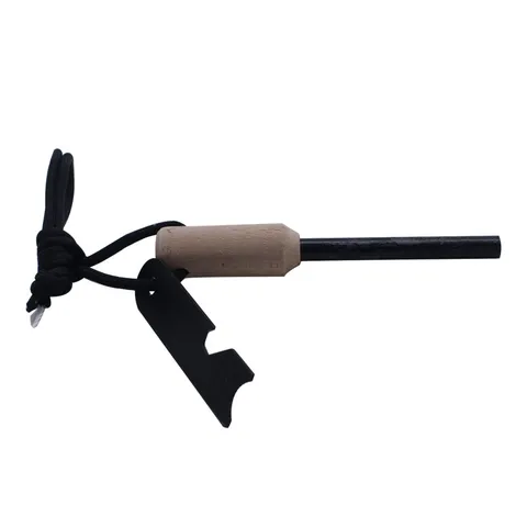 Outdoor Survival Magnesium Staaf Vuurstarter met Houten Handvat en Schraper Paracord Kampeer Noodvuurstartgereedschap