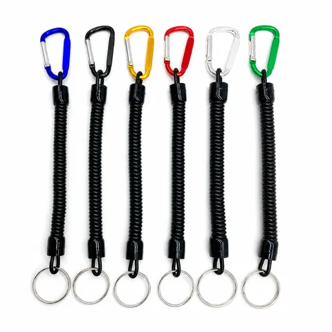 Multifunctional Fishing Lanyard Spring Retractable Anti Lost Rope With Metal Carabiner Key Ring Outdoor Camping Tool Accessories
