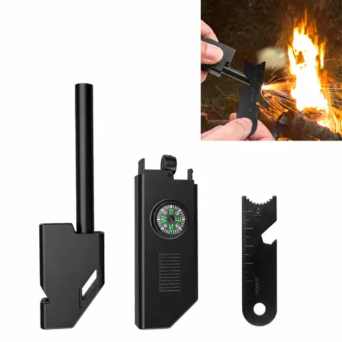 Allume-Feu d'Urgence Extérieur Outil de Survie Multifonctionnel Avec Boussole Sifflet Nylon Magnésium Pour Camping Randonnée