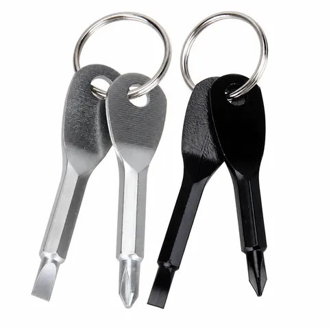 Portable Stainless Steel Multifunctional Screwdriver Keychain Set with Flathead and Phillips Bits Pocket EDC Tool For Outdoor Daily Use