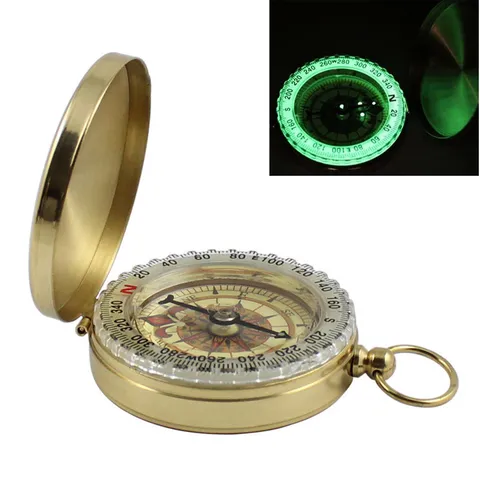 Rétro Style Montre de Poche Boussole en Cuivre Portable Multifonctionnel Lumineux Boussole de Navigation Pour Randonnée en Plein Air