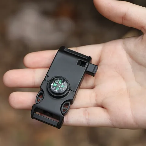 Multifunctional Outdoor Survival Buckle Plastic Paracord Bracelet Accessory Compass Whistle Fire Starter Bag Buckle